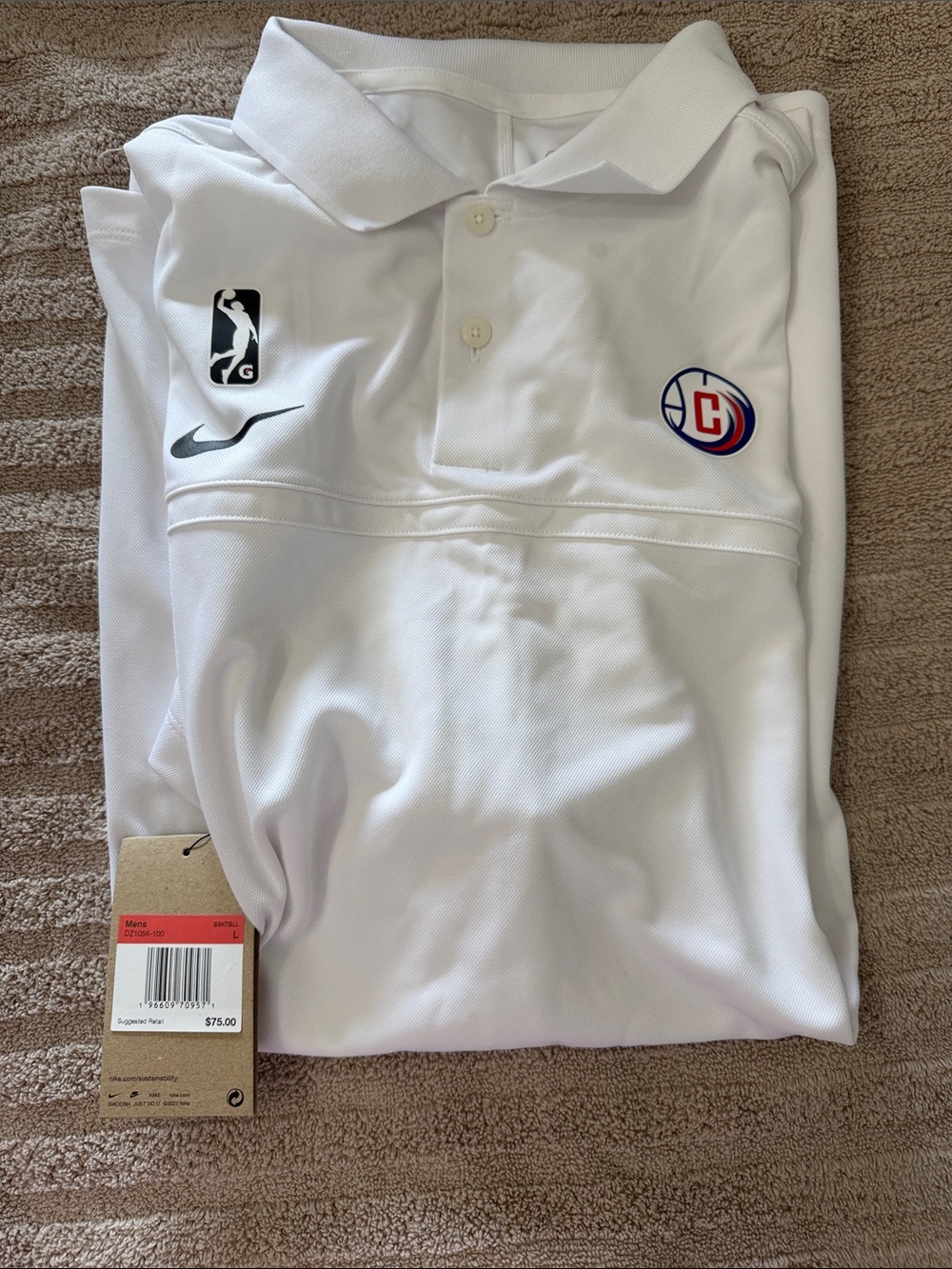 Nike White Polo with Navy & Red Team Crest